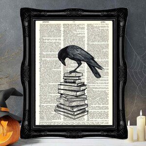Raven Crow on Books DICTIONARY ART PRINT - Vintage Wall Decor Poster